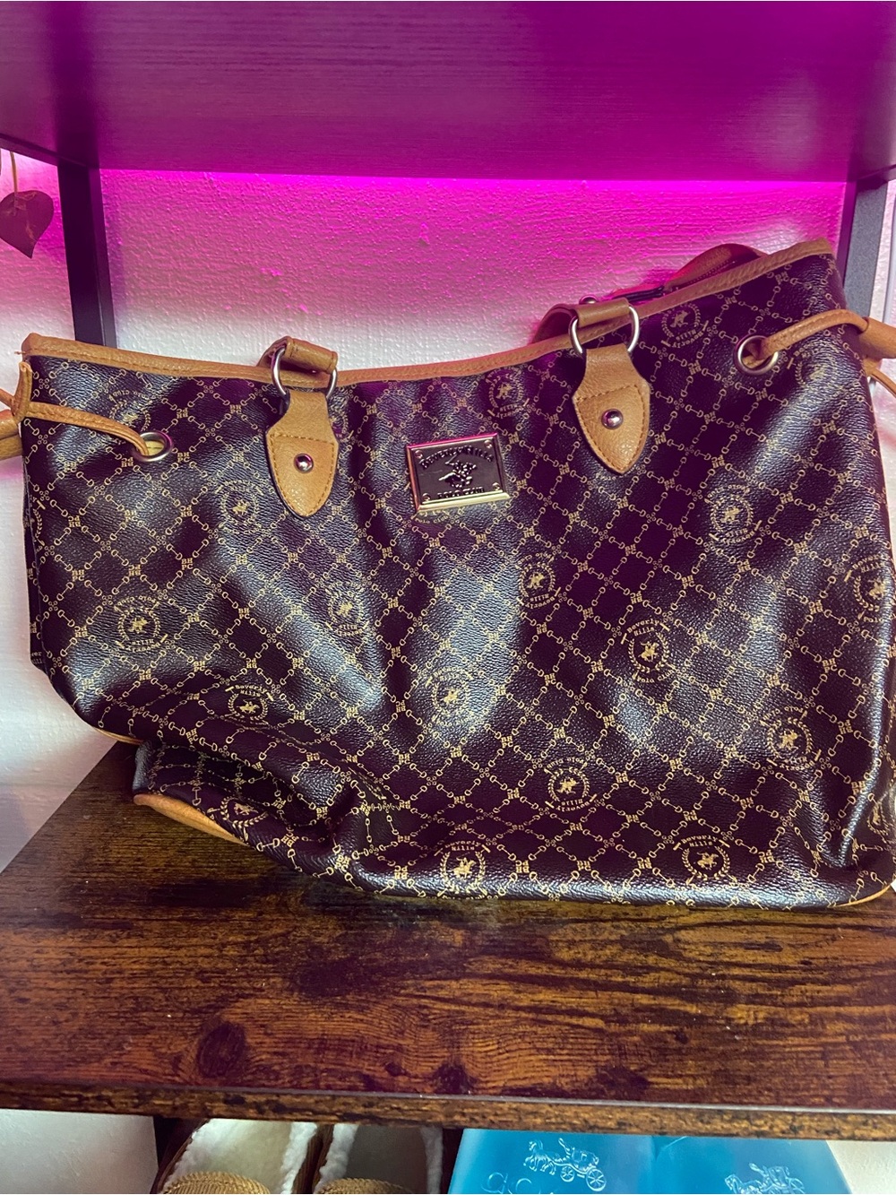 Beverly Hills Polo Club Brown Tote with Tan Trim